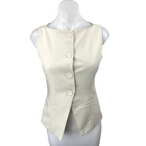 NEW Cider Women's Cream White Sleeveless Button Down Blazer Vest Tank Top Sz XS
